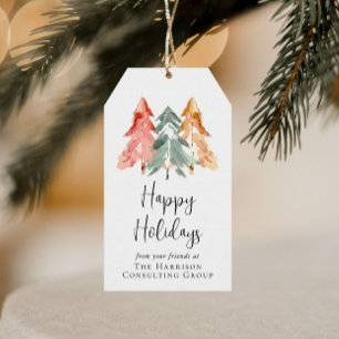 Business Logo Happy Holidays Watercolor Christmas Gift Tags