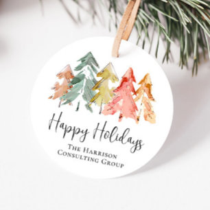 Business Logo Happy Holidays Watercolor Corporate Favour Tags