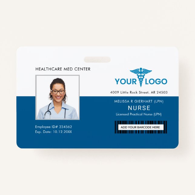 Business Logo Healthcare Employee Custom Photo ID Badge (Front)