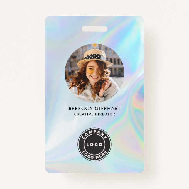 Business Logo Holographic Employee Photo ID Badge (Front)