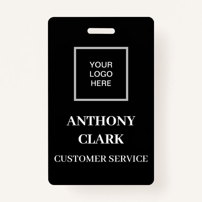 Business Logo ID Black Modern Employee Badge (Front)