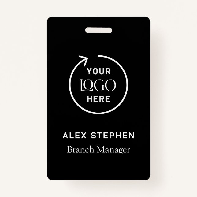 Business Logo ID | Modern Black Employee Staff  Badge (Back)