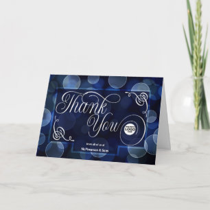 Business Logo in Blue Bokeh Blank Thank You Card