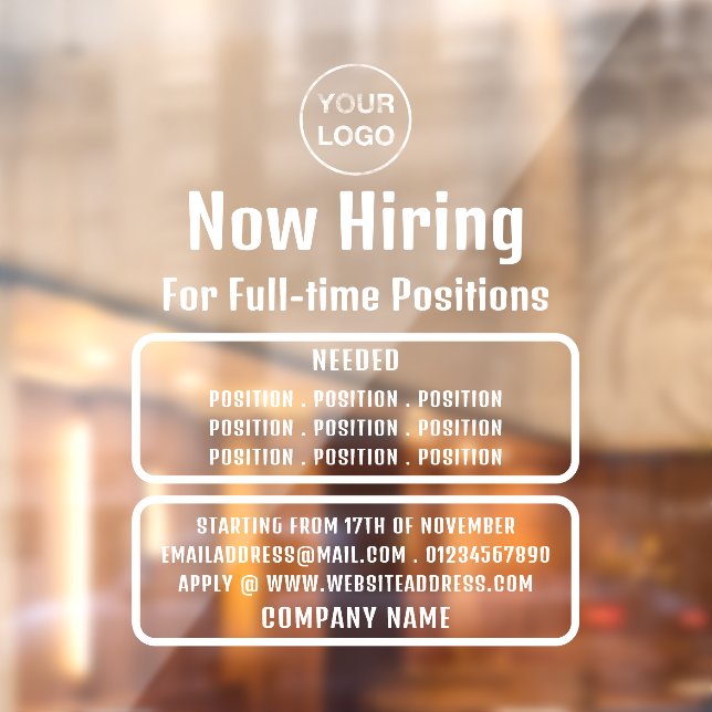 Business Logo, Job Vacancy Recruitment Advertising Window Cling (Sheet 2)