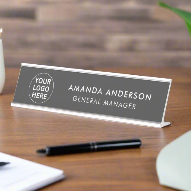  Business Logo l Clean Grey Professional Company   Desk Name Plate (Creator Uploaded)