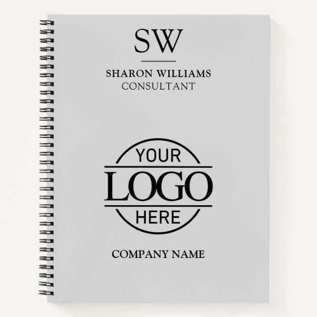 Business Logo Light Grey Monogram Initial Noteb Notebook (Front)