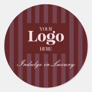 Business Logo Luxury Burgundy Stripes Classic Round Sticker