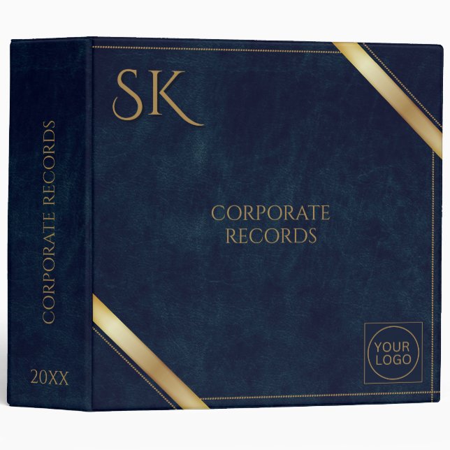 Business Logo Luxury Navy Leather 2025 Custom Binder (Front/Spine)
