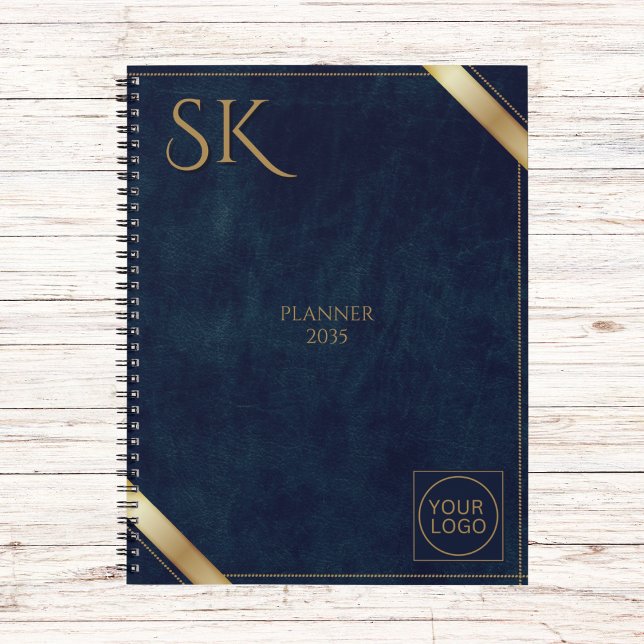 Business Logo Luxury Navy Leather 2025 Custom Planner (Creator Uploaded)
