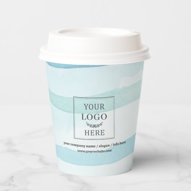 Business Logo Marketing Promotional Blue Abstract Paper Cups (Front)