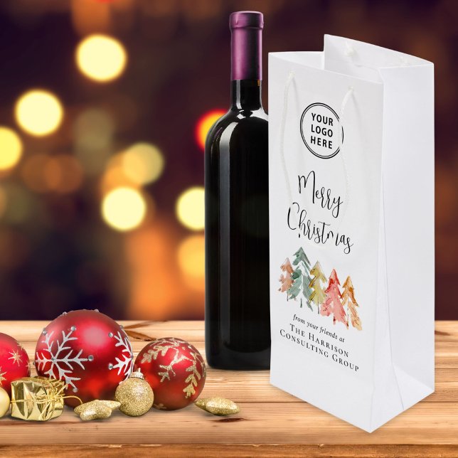 Business Logo Merry Christmas Corporate Holiday Wine Gift Bag (Creator Uploaded)