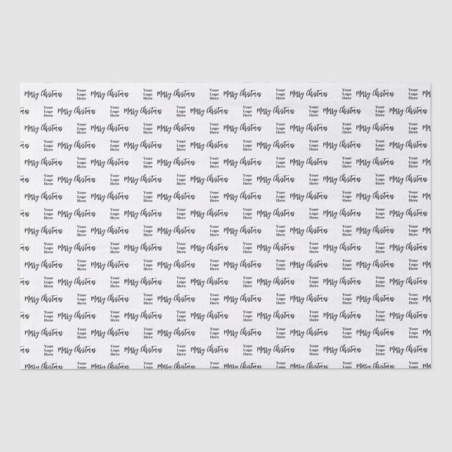 Business Logo Merry Christmas Script Black & White Tissue Paper (Front)