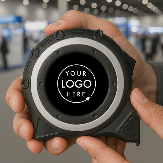 Business Logo Minimal Stylish Professional Black 1 (Sleek black company branded professional tape measures for business promotion & swag.)