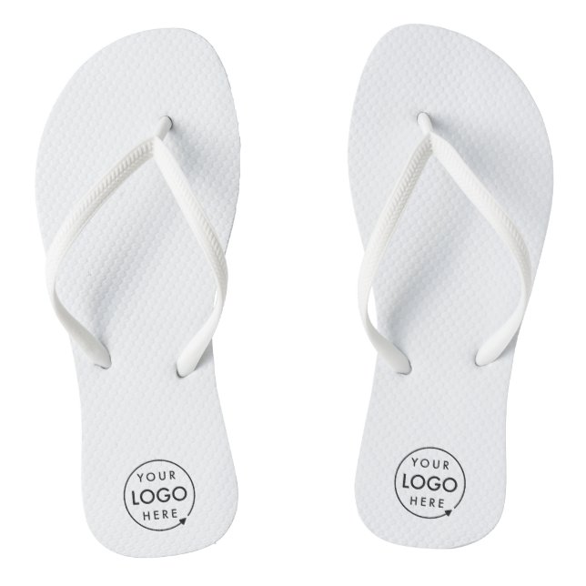 Business Logo | Minimalist Clean Simple White Flip Flops (Footbed)