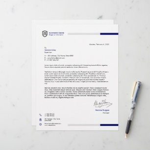 Business Logo Minimalist Deep Blue Signature Letterhead