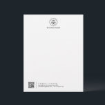 Business Logo | Minimalist Simple Clean  Letterhea Letterhead<br><div class="desc">A simple custom business letterhead template in a modern minimalist style with a simple black border which can be easily updated with your company logo and letterhead footer including your company name,  address,  telephone,  email,  website and QR Code</div>