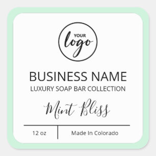 Business Logo Mint Border Soap Bar Product Labels