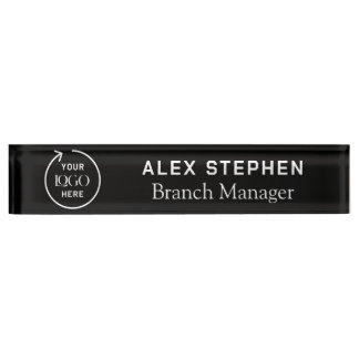 Business Logo | Modern Black Company Office  Nameplate