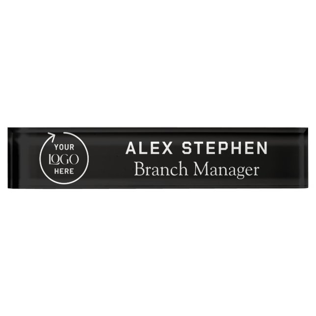 Business Logo | Modern Black Company Office  Nameplate (Front)