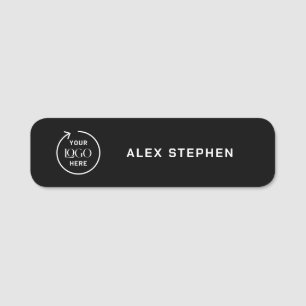 Business Logo Modern Black Employee Staff Name Tag