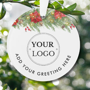 Business Logo Modern Branded Christmas Greenery  Ornament