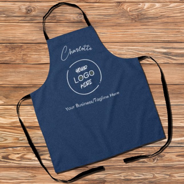 Business Logo Modern Company Branded Dark Denim Apron (Business Logo Modern Minimal Company Branded Dark Denim Look Apron
)