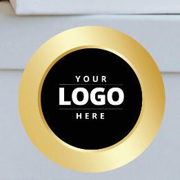 Business Logo Modern Corporate Black Gold Shipping Classic Round Sticker