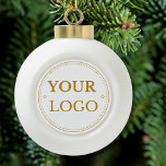 Business Logo Modern Gold Script Ceramic Ball Christmas Ornament<br><div class="desc">Add your corporate logo to this simple round Christmas ornament in a modern minimalist style. Perfect holiday promotional favour.  Easy to customize. Get yours today!</div>