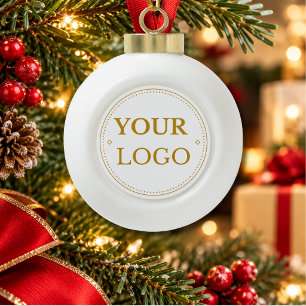 Business Logo Modern Gold Script Ceramic Ball Christmas Ornament