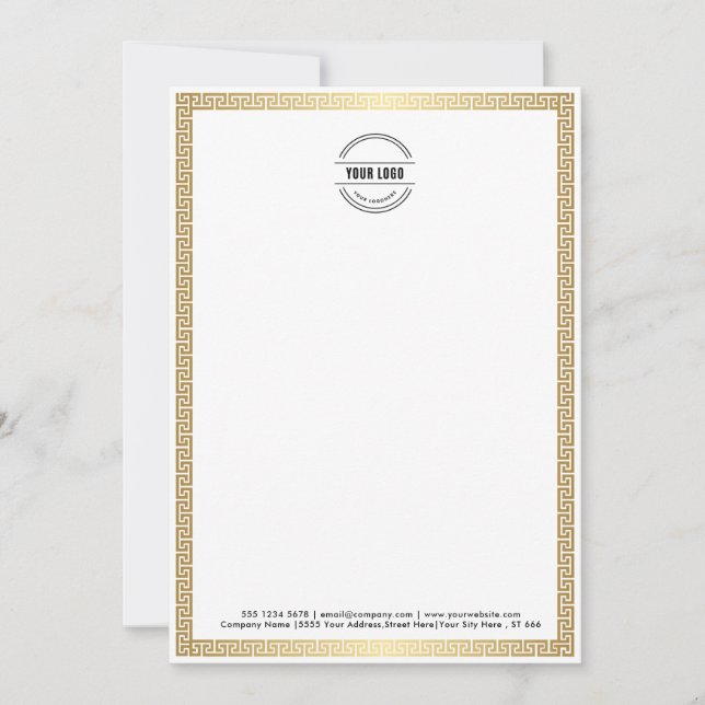 Business Logo | Modern Minimalist Gold Border Let Thank You Card (Front)