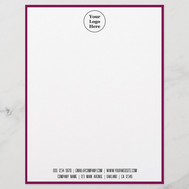 Business Logo | Modern Minimalist Red Border Letterhead (Front)