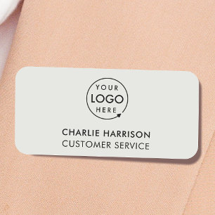 Business Logo   Modern Silver Grayscale Employee Name Tag