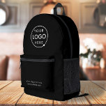 Business Logo Modern Stylish Trendy Black Printed Backpack<br><div class="desc">A simple black custom business template in a modern minimalist style which can be easily updated with your company logo and company slogan or info. If you need any help personalizing this product,  please contact me using the message button below and I'll be happy to help.</div>