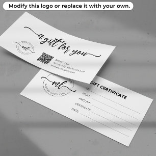 Business Logo Monogram Initials Gift Certificate