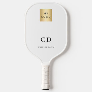 Business logo monogram initials name white pickleball paddle