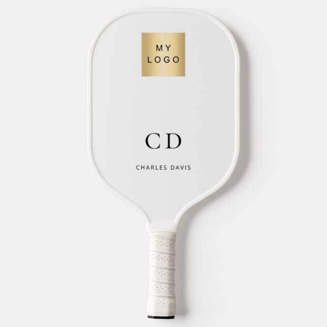 Business logo monogram initials name white pickleball paddle (Back)