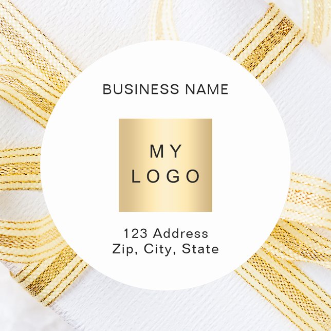 Business logo name address brand colour classic round sticker (Creator Uploaded)