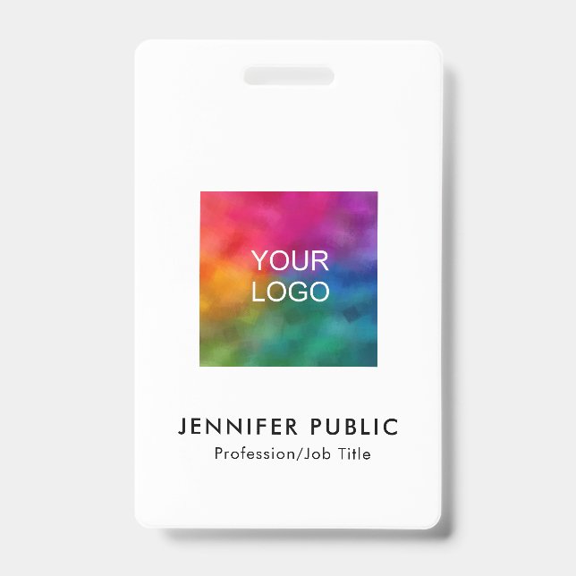 Business Logo Name And Title QR Code Template Badge (Front)