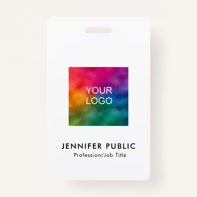 Business Logo Name And Title QR Code Template Badge (Front)