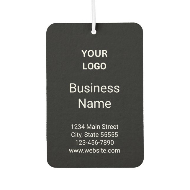 Business Logo Name Contact Info. Black and White Air Freshener (Front)