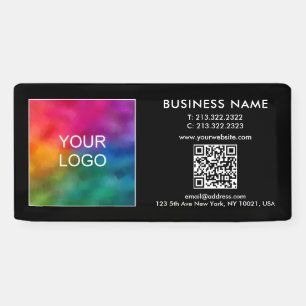 Business Logo Name QR Code Elegant Template Black Banner