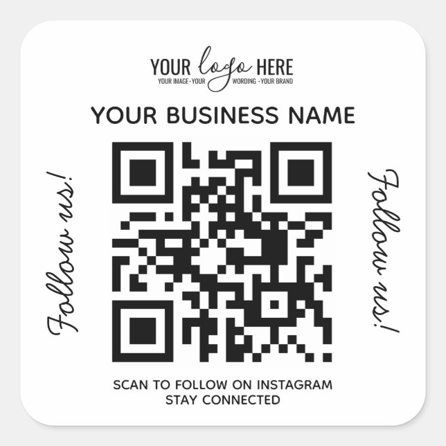 Business Logo Name QR Code Instagram Square Sticker (Front)