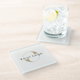 Business logo name simple clean minimal company glass coaster