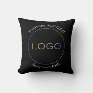 Business Logo Name Slogan Professional Black Throw Pillow