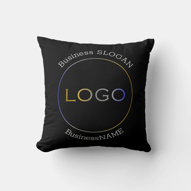 Business Logo Name Slogan Professional Black Throw Pillow (Front)