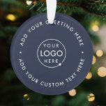 Business Logo | Navy Blue Corporate Christmas  Ornament<br><div class="desc">Simple,  stylish custom navy blue business logo round christmas ornament in a modern minimalist style. You can easily add your company logo and custom text (eg. happy holidays or merry christmas) for the perfect holiday promotional favour with a corporate professional feel. #logo #business #christmas #ornament</div>