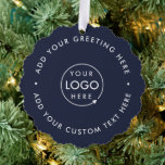 Business Logo | Navy Blue Corporate Christmas Ornament Card<br><div class="desc">Simple,  stylish custom navy blue business logo round christmas ornament in a modern minimalist style. You can easily add your company logo and custom text (eg. happy holidays or merry christmas) for the perfect holiday promotional favour with a corporate professional feel. #logo #business #christmas #ornament</div>