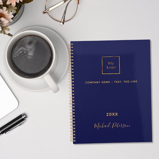 Business logo navy blue gold name script notebook (Creator Uploaded)