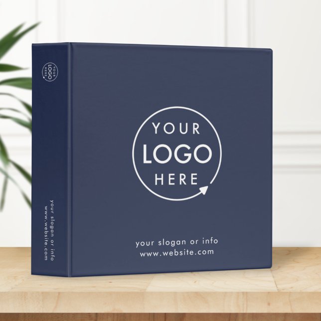 Business Logo | Navy Blue Minimalist Professional Binder (Navy blue company branded binders for small business presentation & office record keeping.)