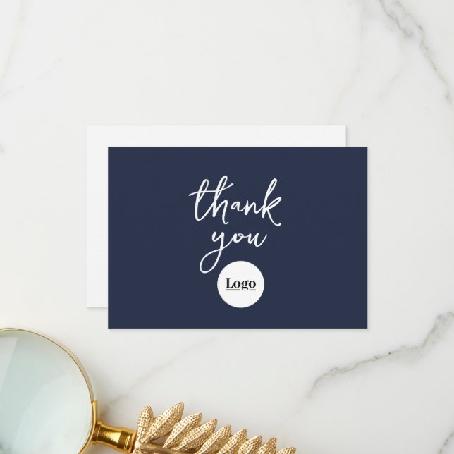 Business Logo Navy Blue Thank You Card (Front/Back In Situ)